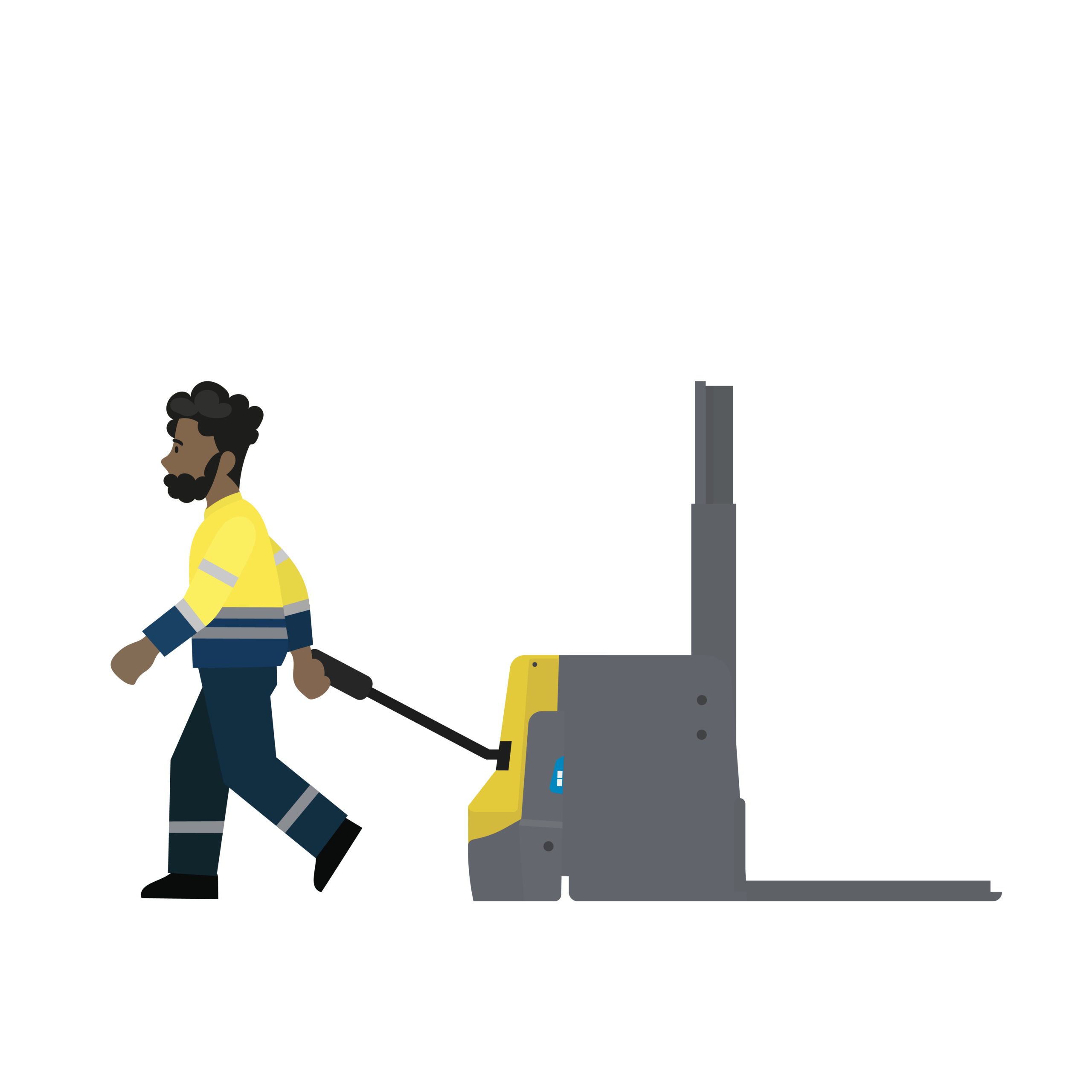 Beitragsbild zu Pflichtunterweisung: Mann mit Mitg&auml;nger Flurf&ouml;rderzeug